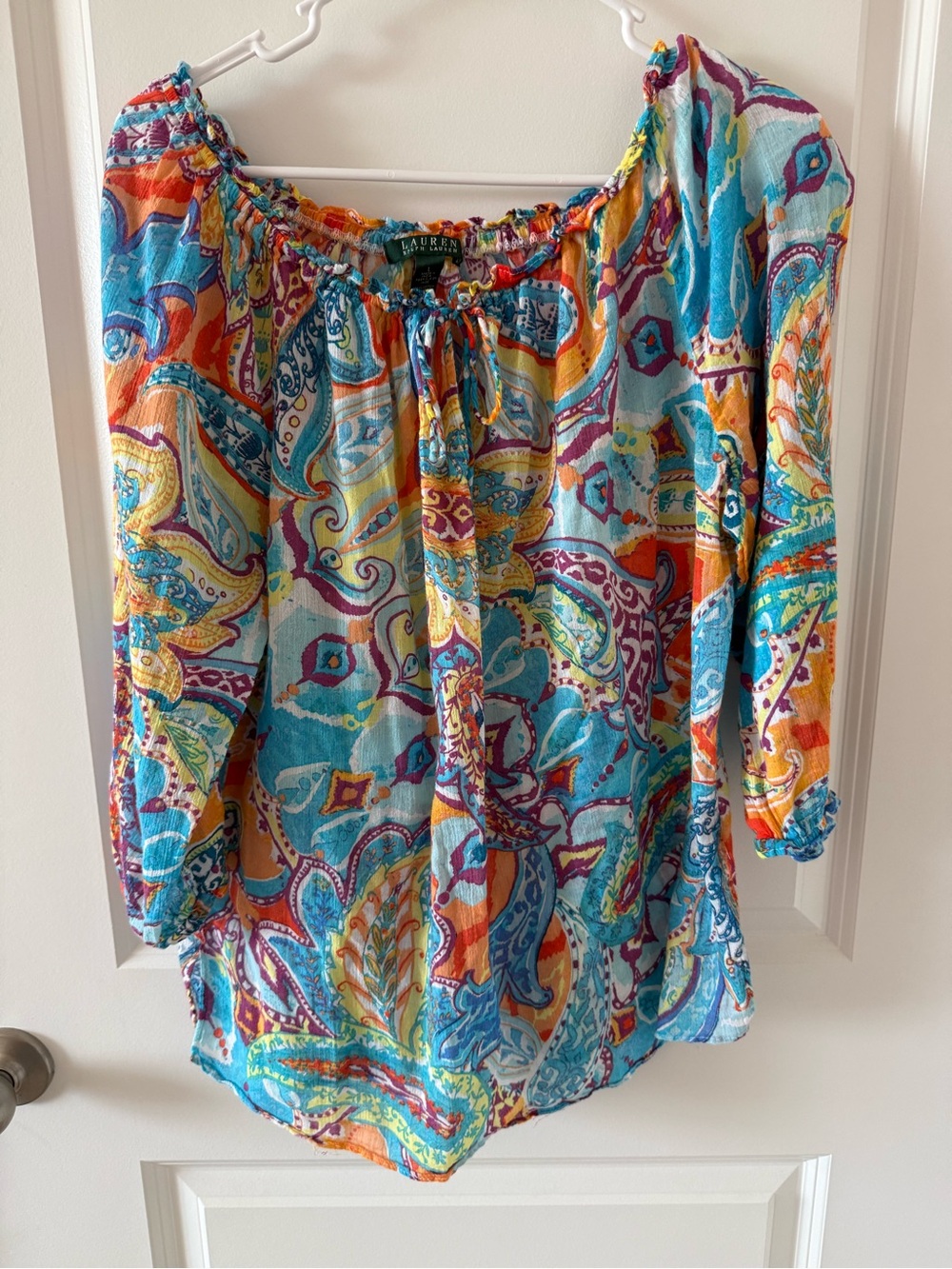 Ralph Lauren Multicolor Paisley Off-Shoulder Tunic — Turquoise, Orange & Yellow